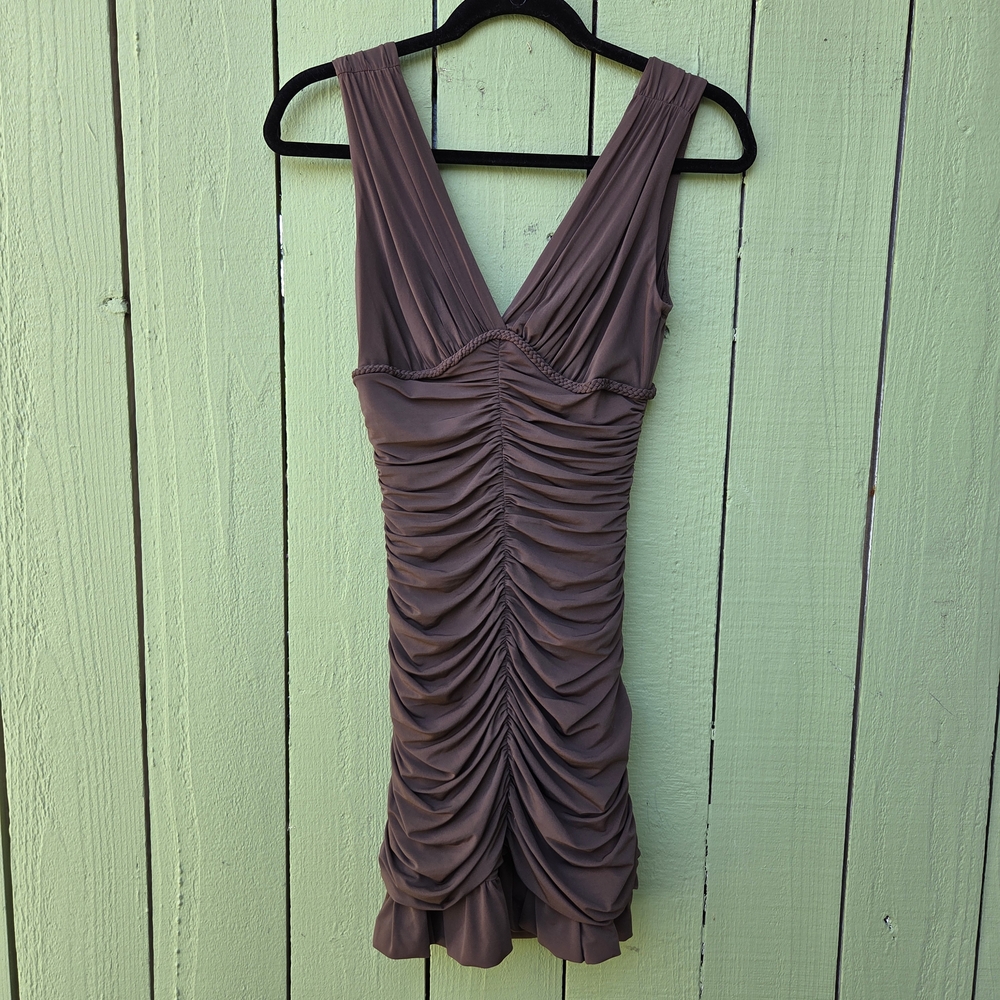 BCBGMaxAzria Brown Ruched Mini Dress